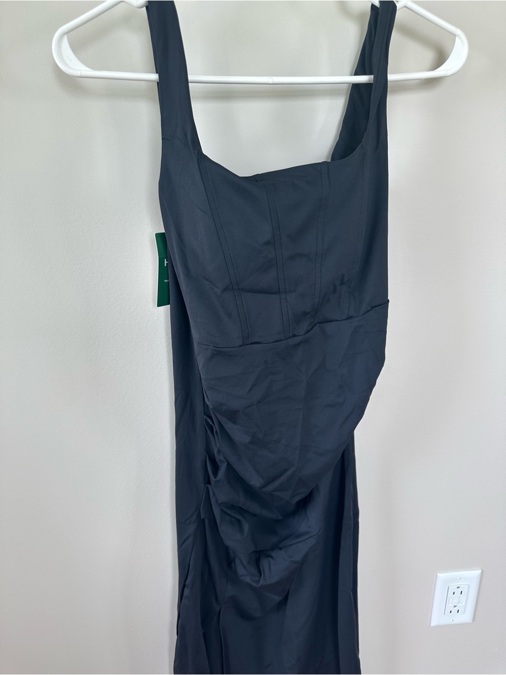HALARA Black Square-Neck Midi Dress with Wide Straps